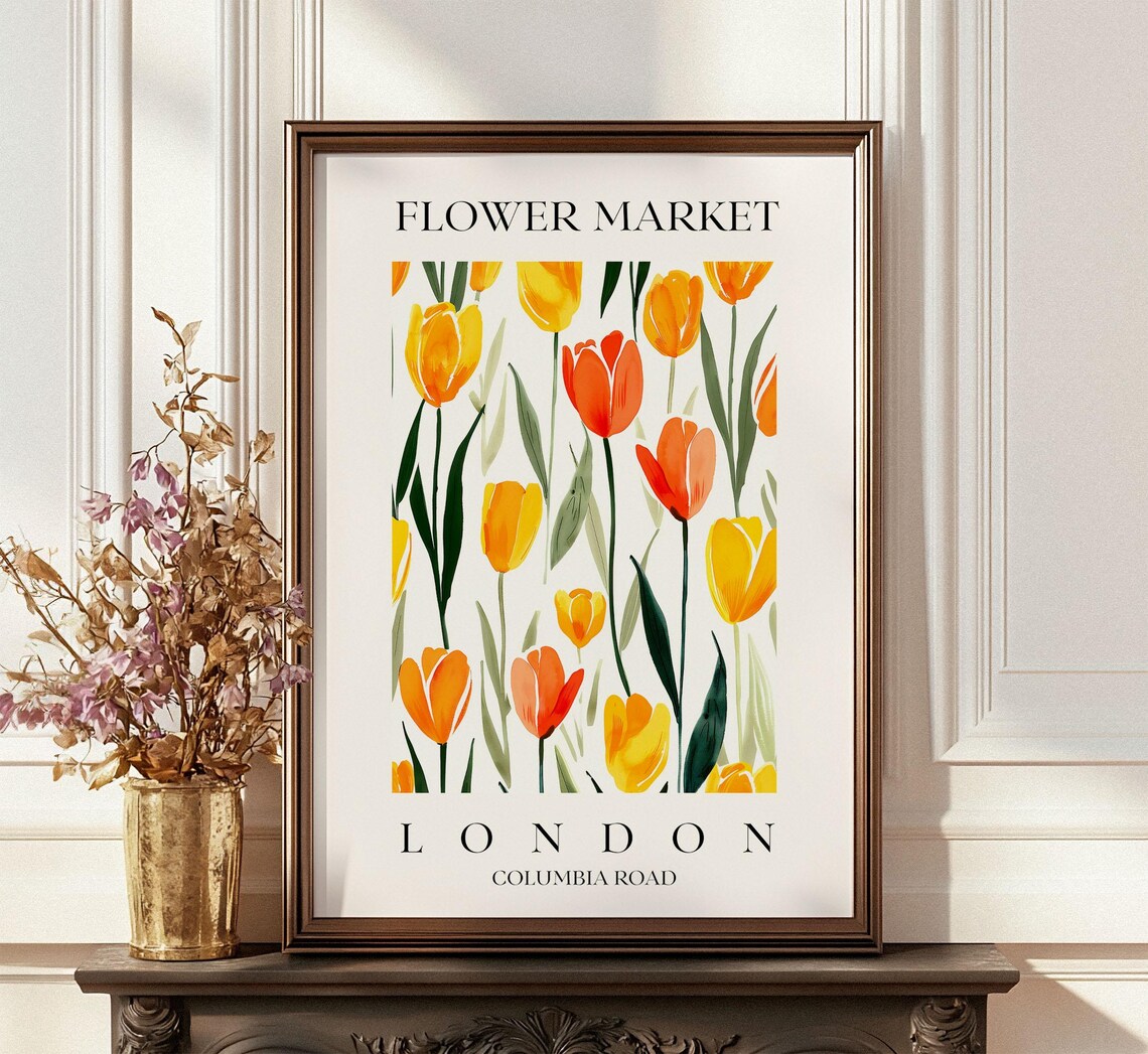 London Flower Market Orange Tulips Watercolor Columbia Road Poster - Image 3