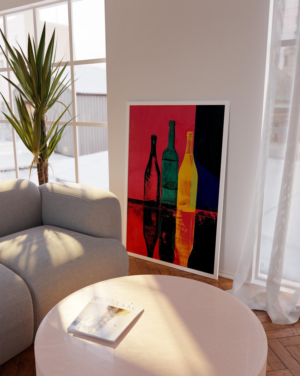 Vibrant Pop Art Glass Bottles Still Life Modern Home Decor Poster