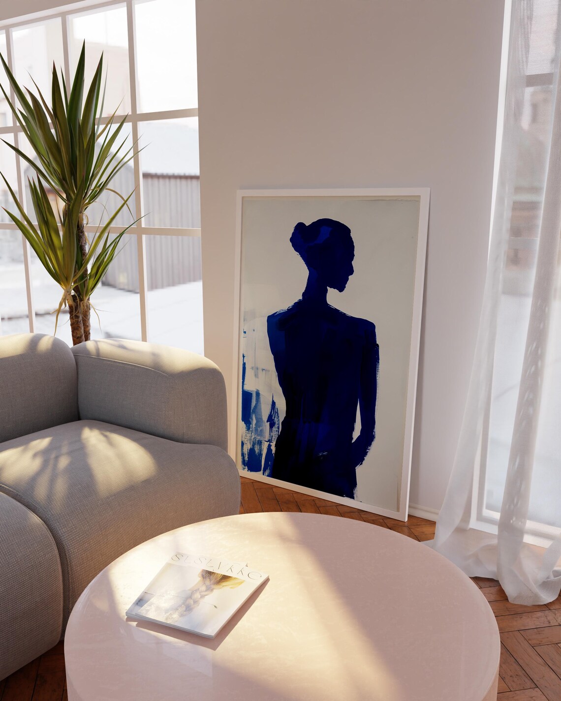 Modern Abstract Blue Silhouette Female Figure Art Print