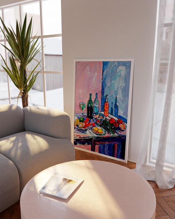 Colorful Wine And Fruit Still Life Impressionist Kitchen Poster