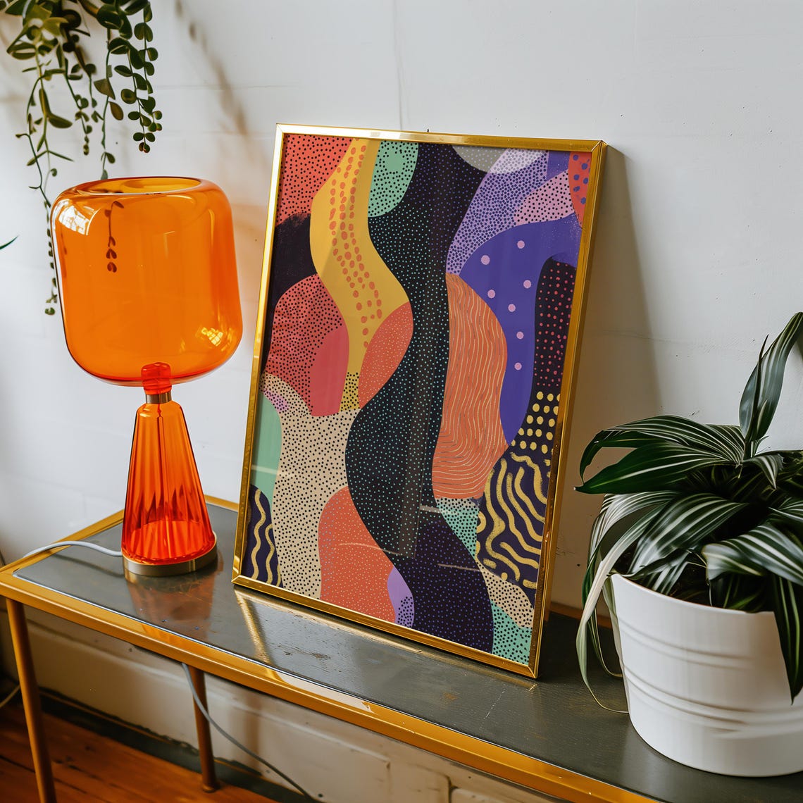 Colorful Abstract Organic Shapes Modern Dot Pattern Wall Art - Image 4