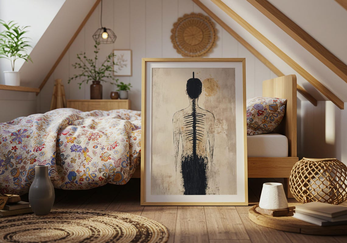 Human Spine Ink Sketch Anatomical Ghost Torso Minimalist Body Poster - Image 4