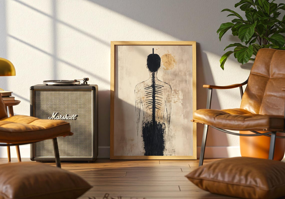 Human Spine Ink Sketch Anatomical Ghost Torso Minimalist Body Poster - Image 5