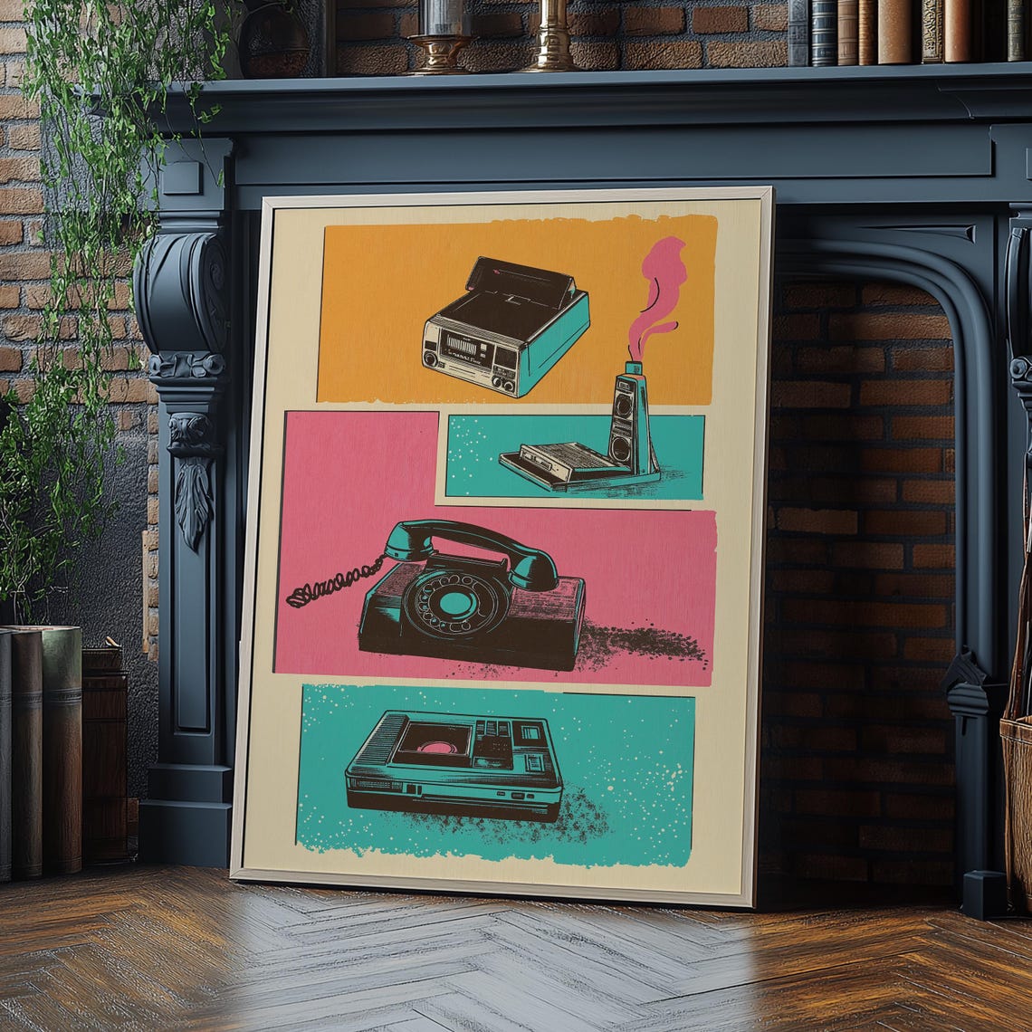 Retro Tech Pop Art Rotary Phone Turntable VCR Nostalgia Poster - Image 4