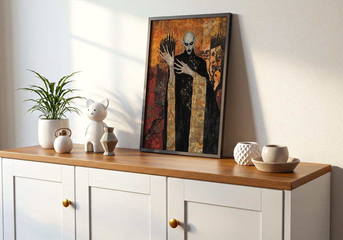 Nosferatu Style Vampire Portrait Amber Gothic Horror Art Poster - Image 2