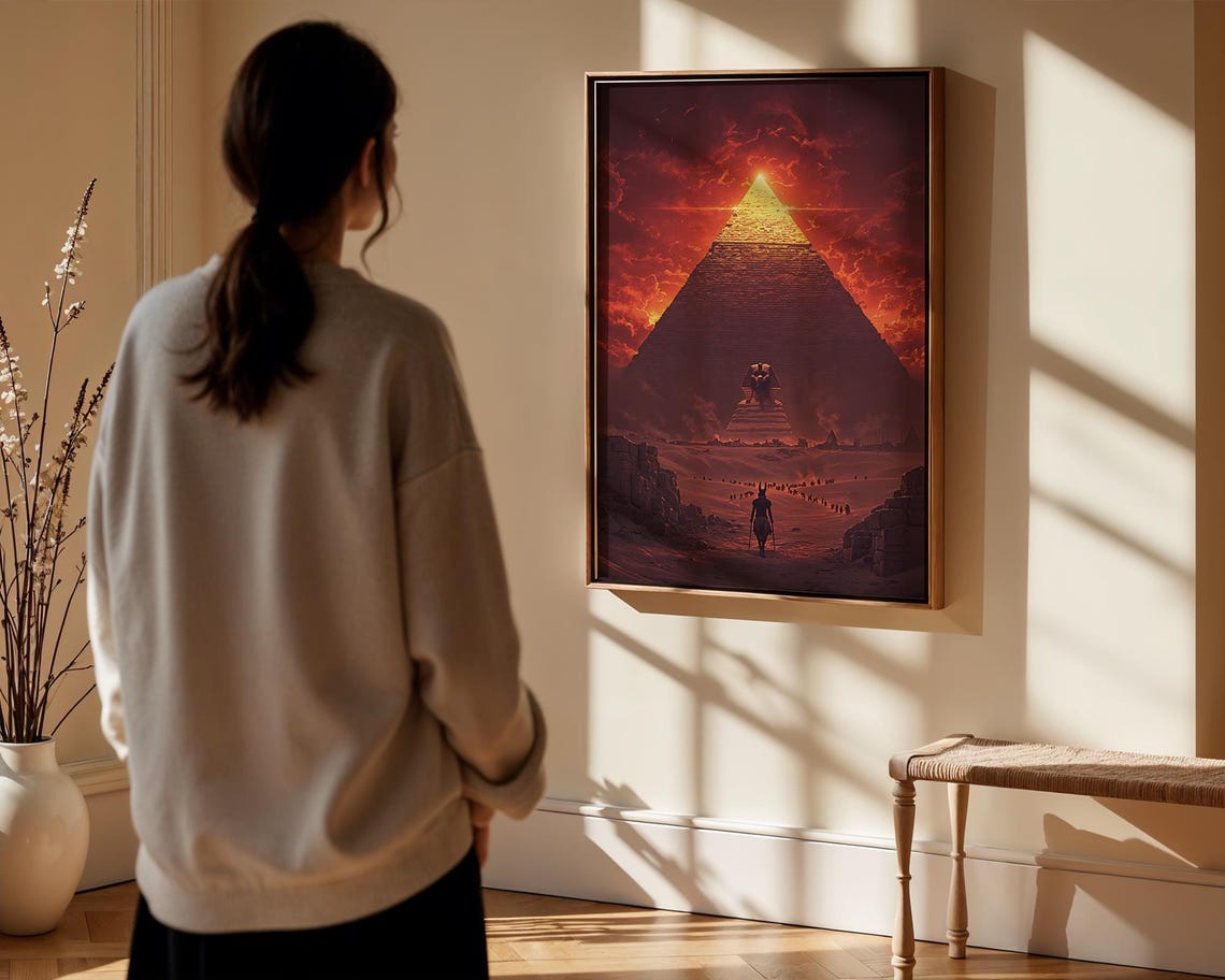 Ancient Pyramid Art Print Egyptian Sunset Glow Mythology Wall Decor - Image 4