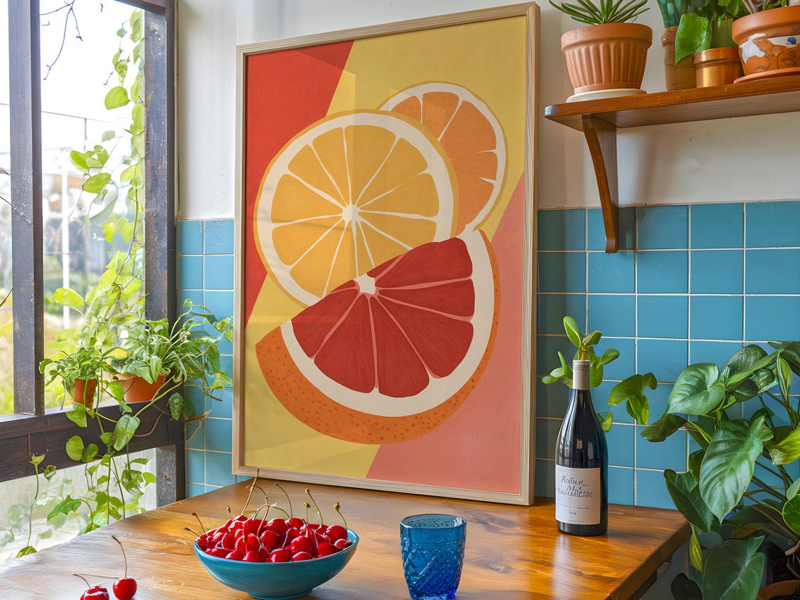 Citrus Harmony Art Print Orange Grapefruit Pop Vibrant Retro Kitchen Dcor - Image 2