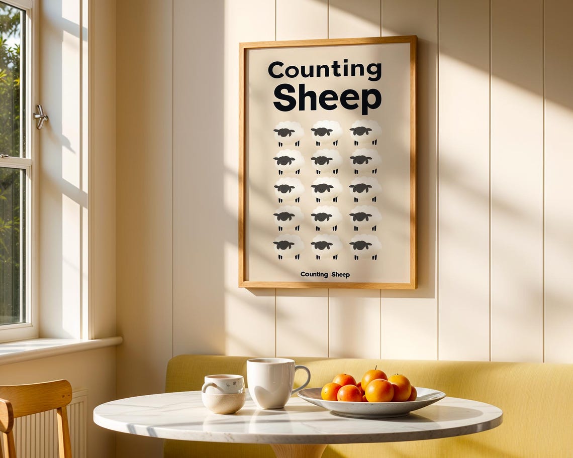 Counting Sheep Cute Minimalist Nursery Sleepy Time Kids Art Poster - Image 2