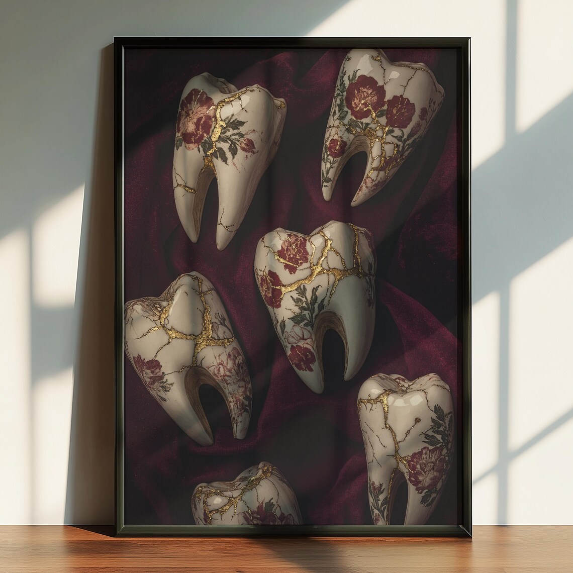 Kintsugi Porcelain Teeth Gold Crack Floral Gothic Dark Botanical Poster - Image 5