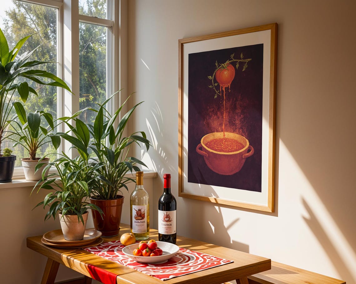 Dripping Tomato Soup Surreal Dark Moody Kitchen Painting Poster - Image 2