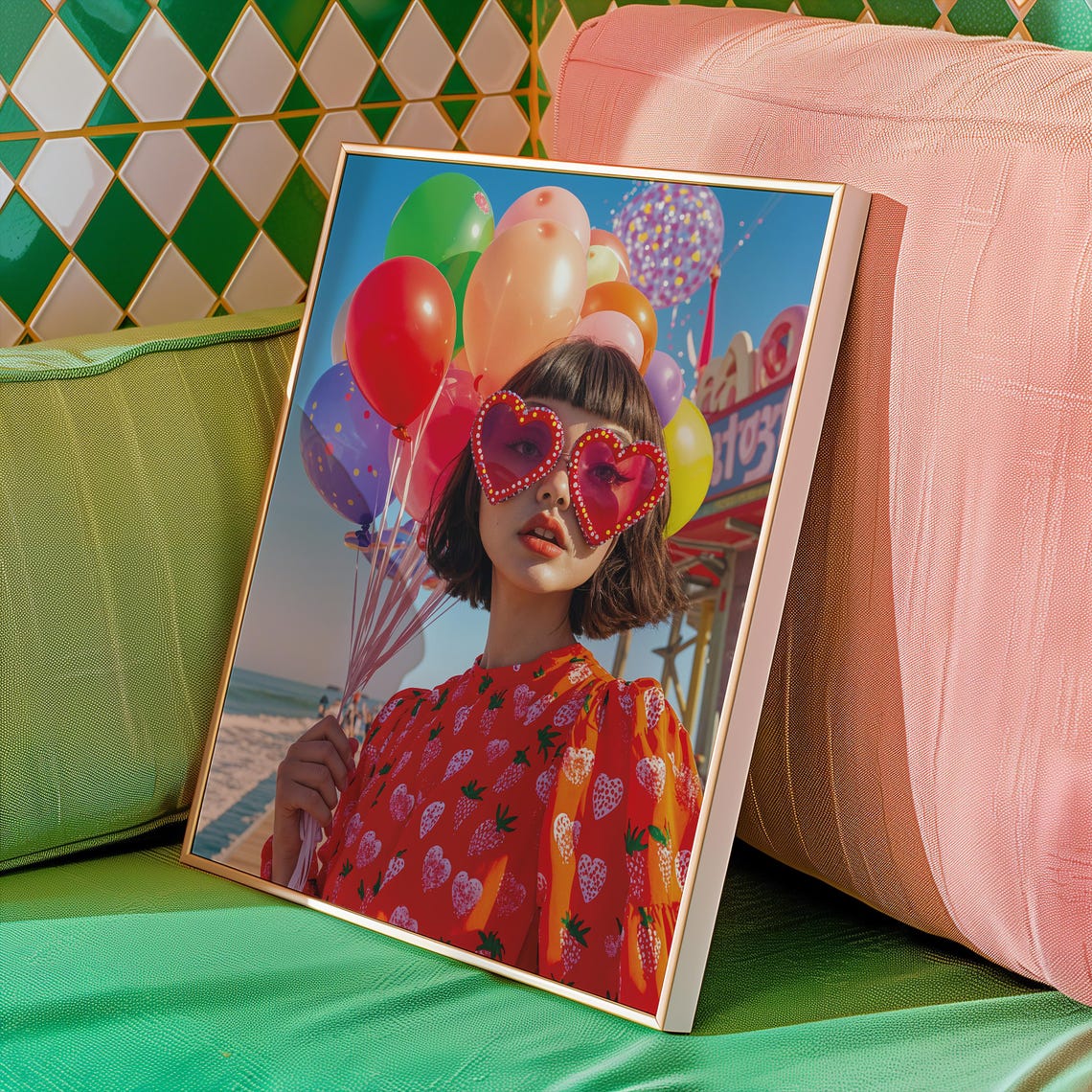 Retro Beach Balloons Woman Heart Sunglasses Pop Photo Poster - Image 5