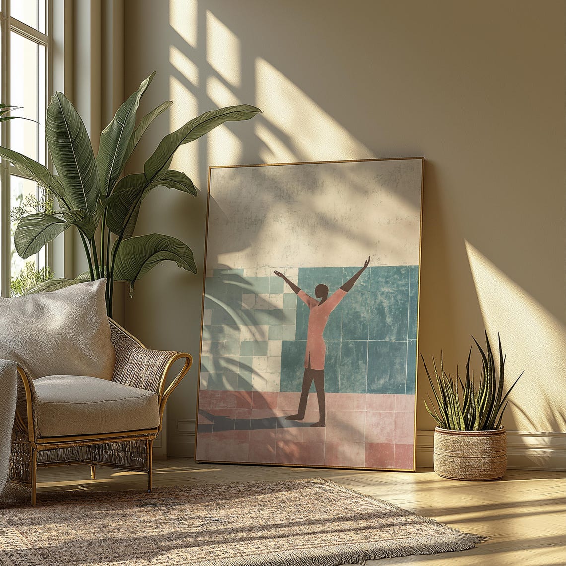 Figure Raised Arms Geometric Pastel Surreal Modern Wall Poster - Image 2