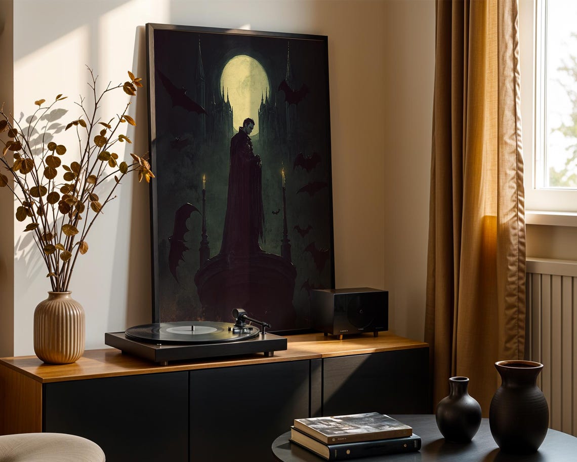 Gothic Vampire Castle Full Moon Bats Dark Fantasy Night Poster - Image 2