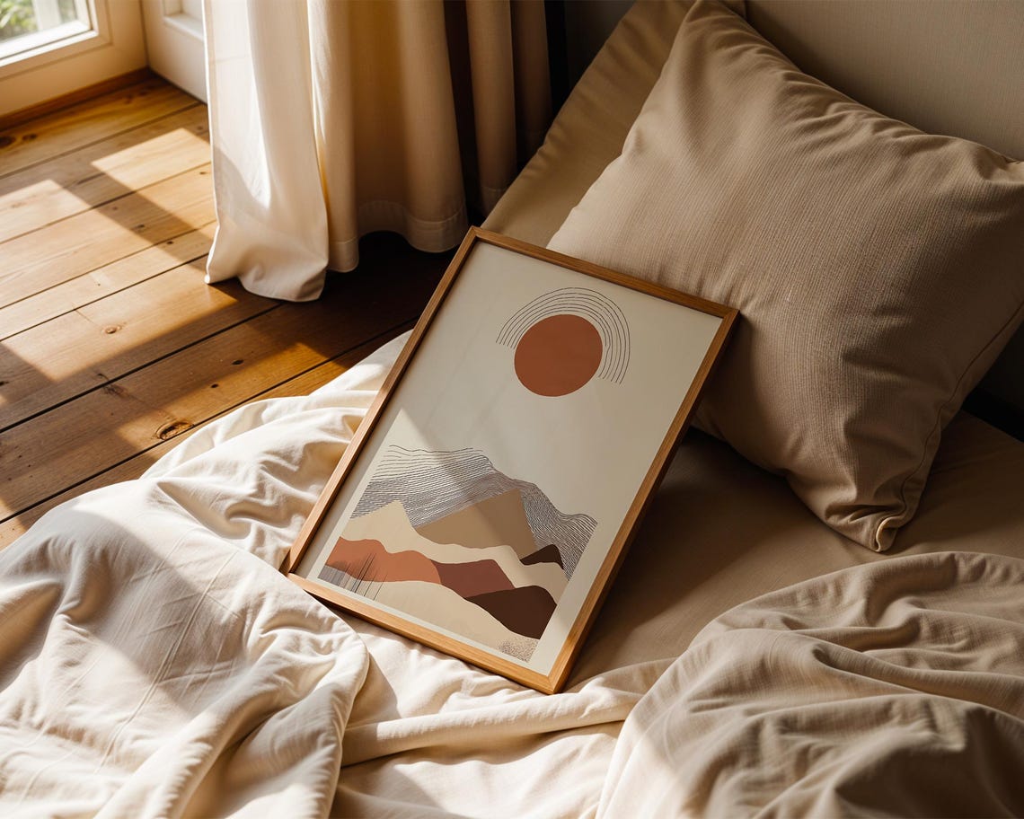 Minimalist Mountain Sun Abstract Landscape Japandi Earthy Art Print - Image 5