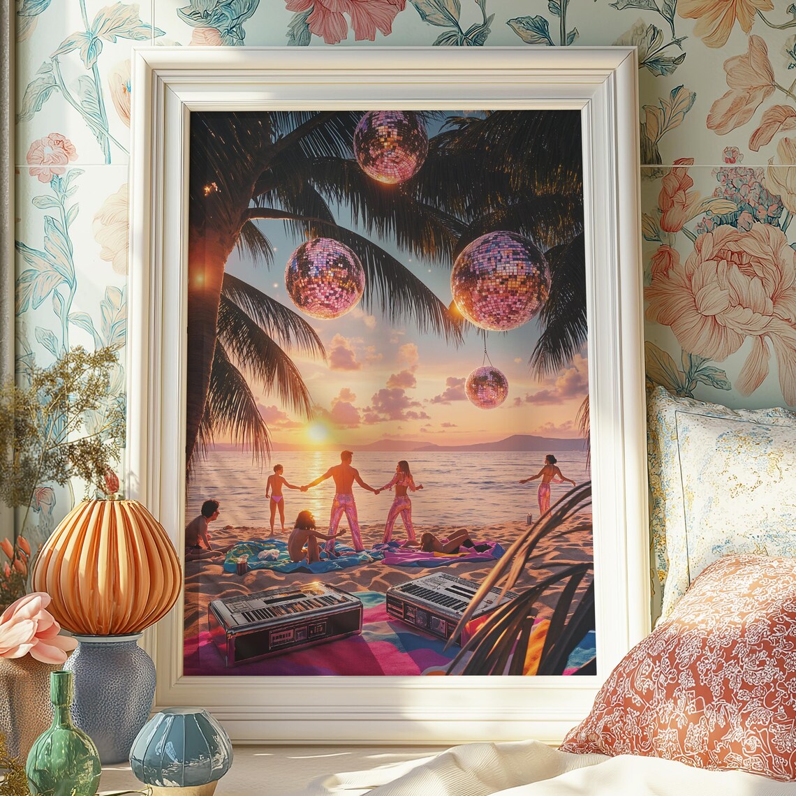 Disco Beach Party Art Print Sunset Tropical Poster Retro Funk Dance Wall