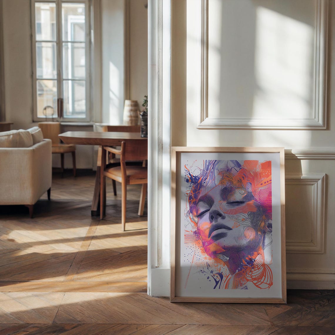 Neon Splash Woman Face Art Poster Coral Purple Expressive Decor - Image 4