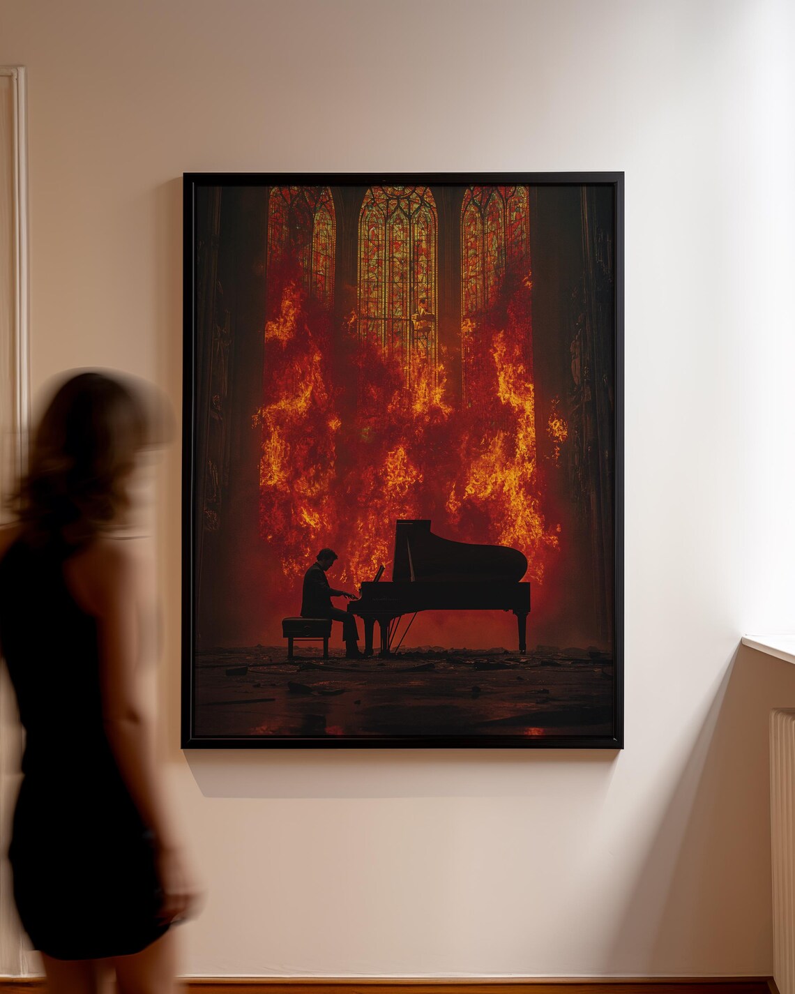 Piano In Inferno Art Print, Gothic Fire Scene - Image 4