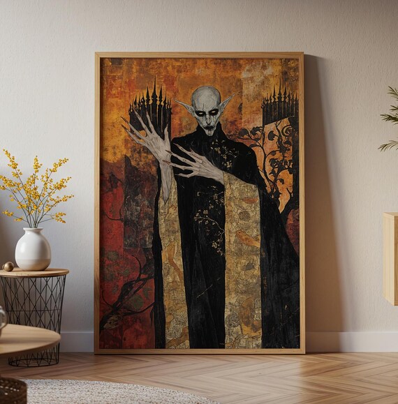 Nosferatu Style Vampire Portrait Amber Gothic Horror Art Poster