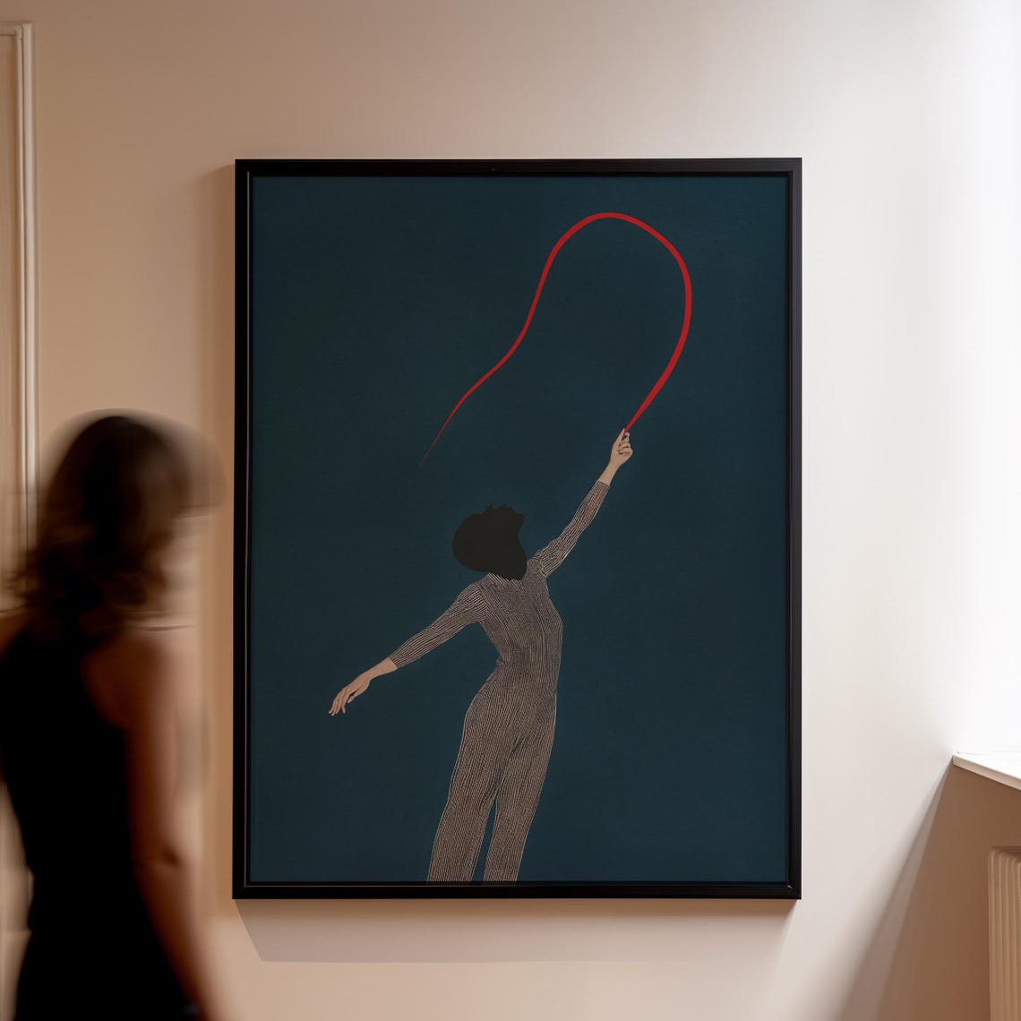 Ribbon Silhouette Art Print Elegant Abstract Woman Red Flow Minimal Surreal Wall Decor