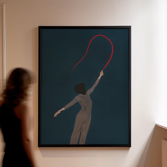Ribbon Silhouette Art Print Elegant Abstract Woman Red Flow Minimal Surreal Wall Decor
