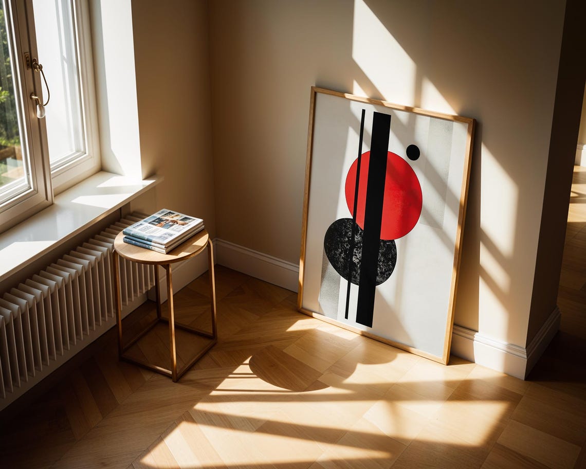 Bauhaus Geometric Red Black Circles Modern Abstract Wall Poster - Image 4