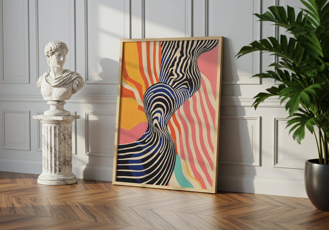 Optical Art Wavy Stripes Sunset Swirl Hypnotic Retro 70s Poster - Image 4