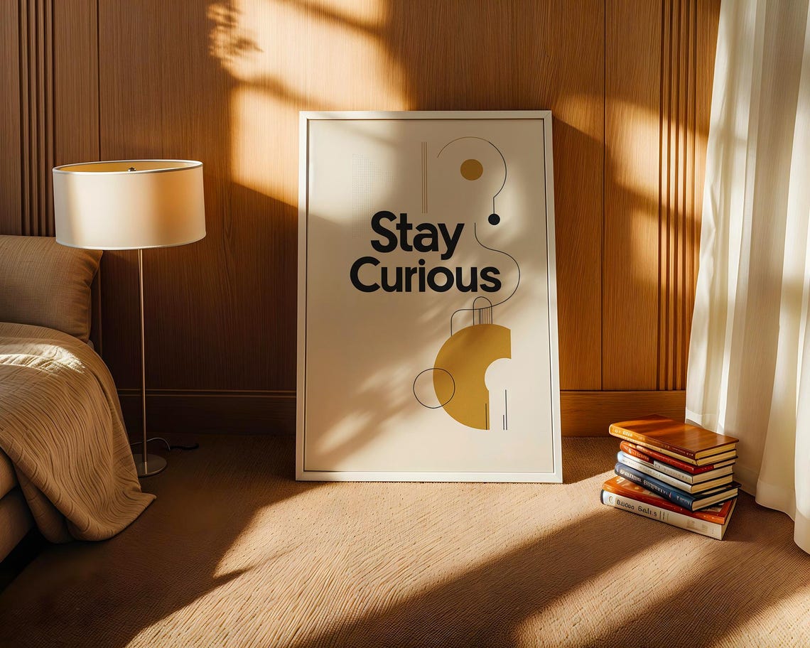 Stay Curious Minimal Typography Mustard Shapes Modern Quote Art Poster - Image 5