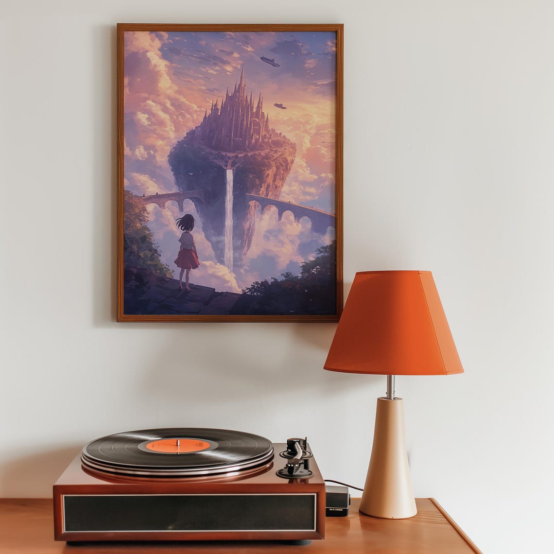 Anime Floating Castle Girl Fantasy Waterfall Sky Dream Poster - Image 2