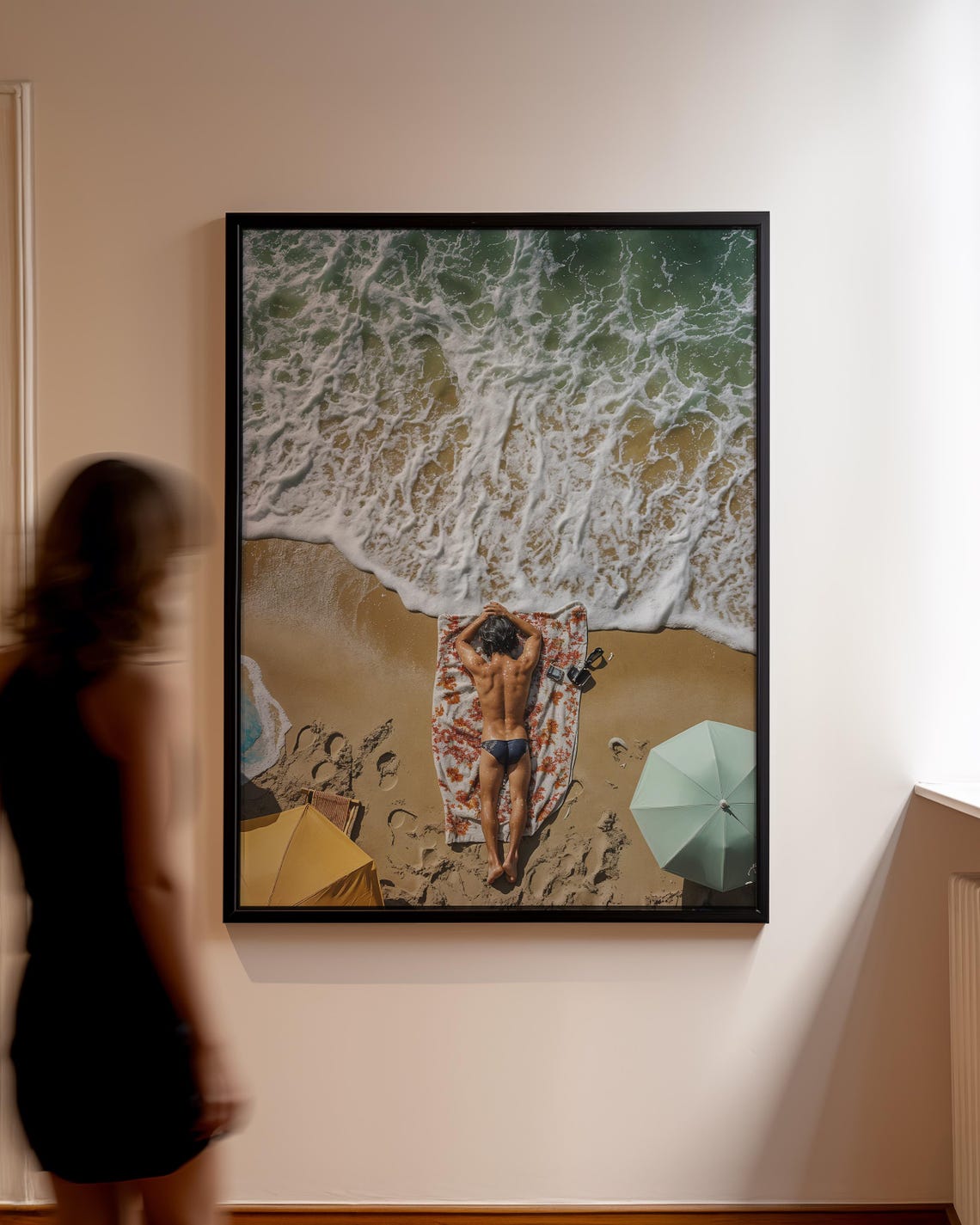 Aerial Beach Sunbather Foamy Surf Golden Summer Ocean Poster - Image 3