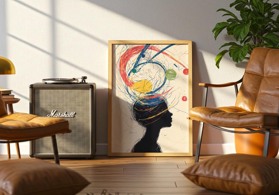 Colorful Scribble Mind Explosion Silhouette Head Abstract Art Poster - Image 4