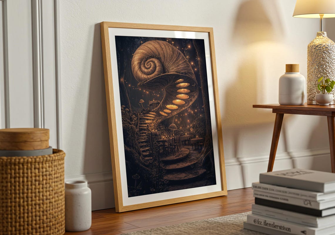 Giant Glowing Spiral Mushroom Tower in a Dark Enchanted Forest Poster - Image 3