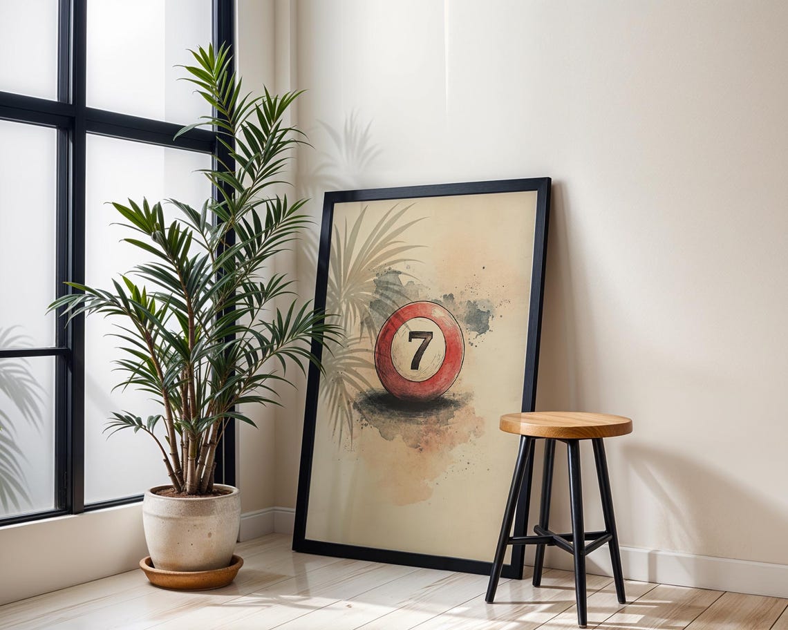 Number Seven Pool Ball Watercolor Billiards Game Room Wall Poster - Image 3