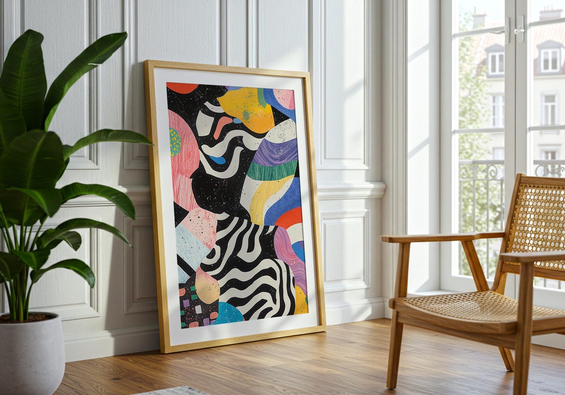 Maximalist Abstract Art Print Zebra Pop Collage Poster - Image 3