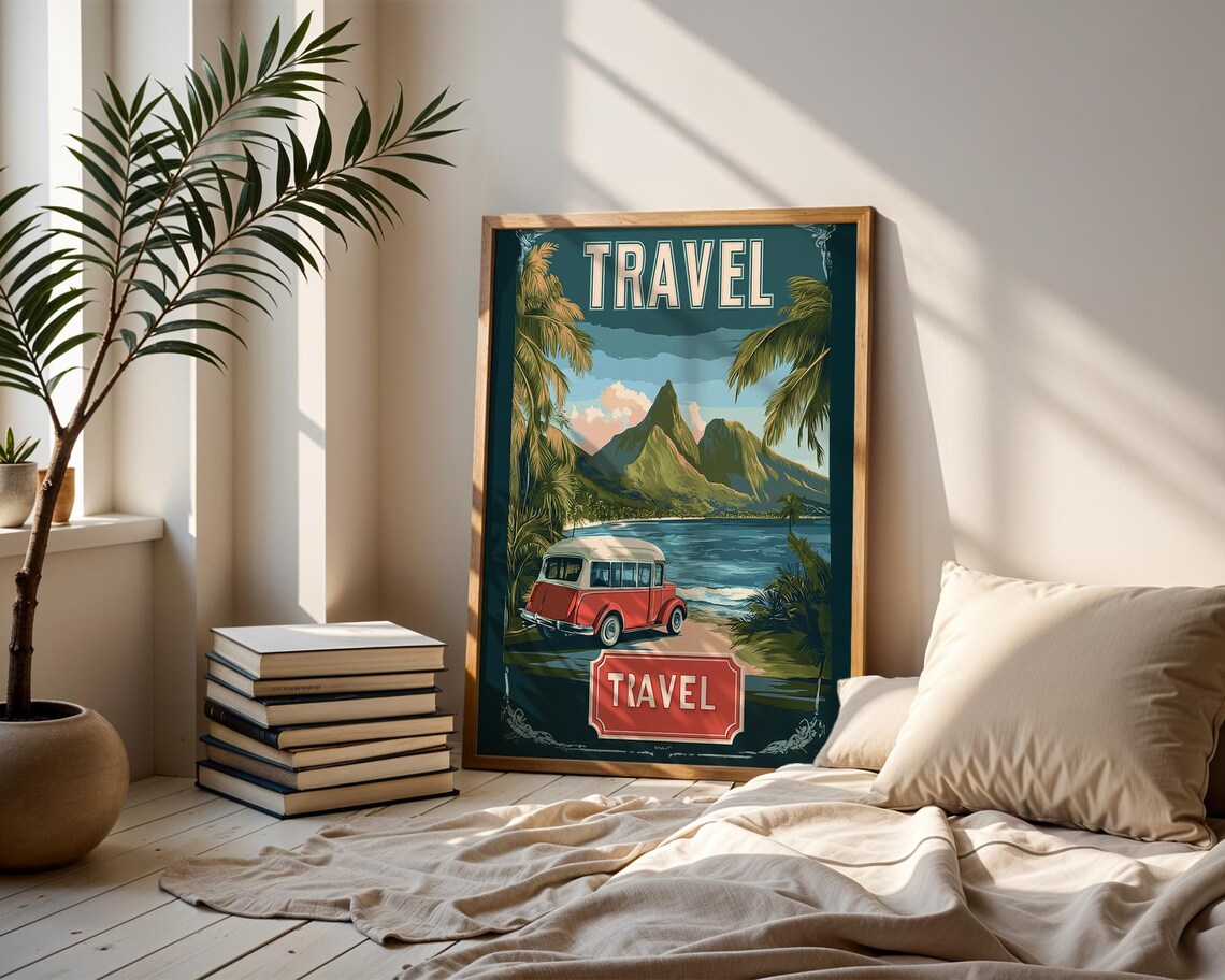Vintage Travel Island Retro Vacation Tropical Road Trip Art Poster - Image 2