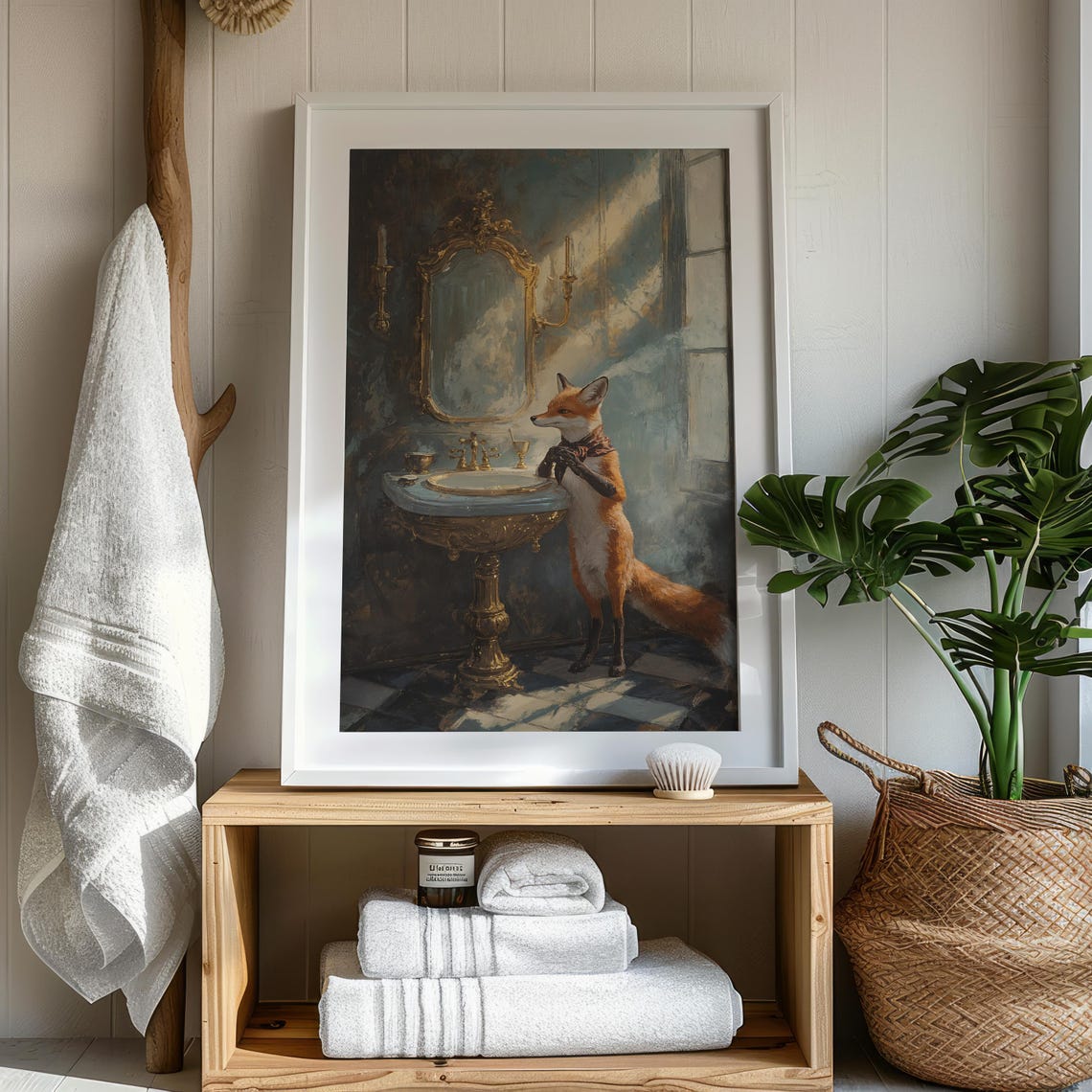 Refined Fox Art Print Elegant Anthropomorphic Animal Wall Whimsical Bathroom Decor - Image 4