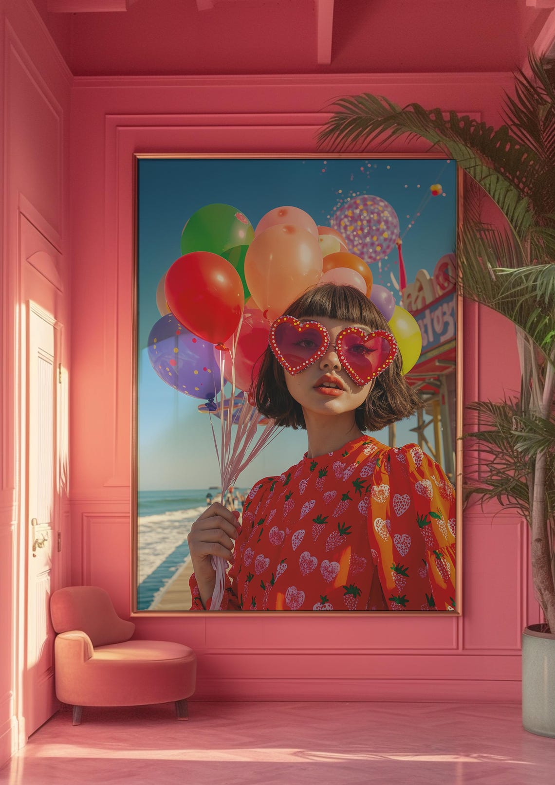 Retro Beach Balloons Woman Heart Sunglasses Pop Photo Poster - Image 3