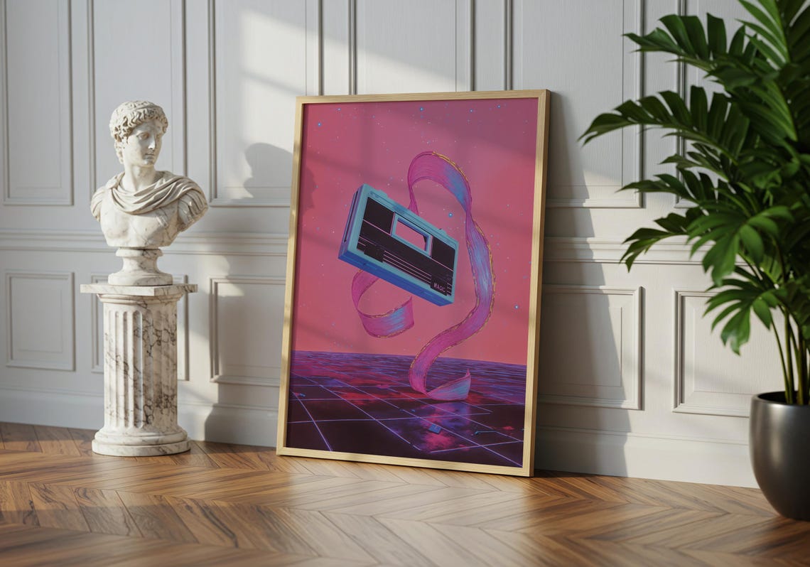 Retro Boombox Synthwave Grid 80s Neon Magic Music Vibe Poster - Image 4