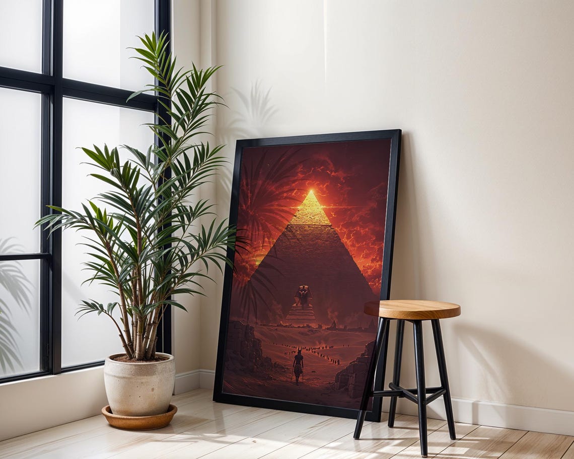 Ancient Pyramid Art Print Egyptian Sunset Glow Mythology Wall Decor - Image 2