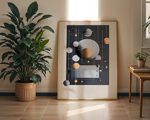 Futuristic Geometric Art Print Abstract Space Wall Decor Modern Scifi Poster Minimalist Cosmic Artwork