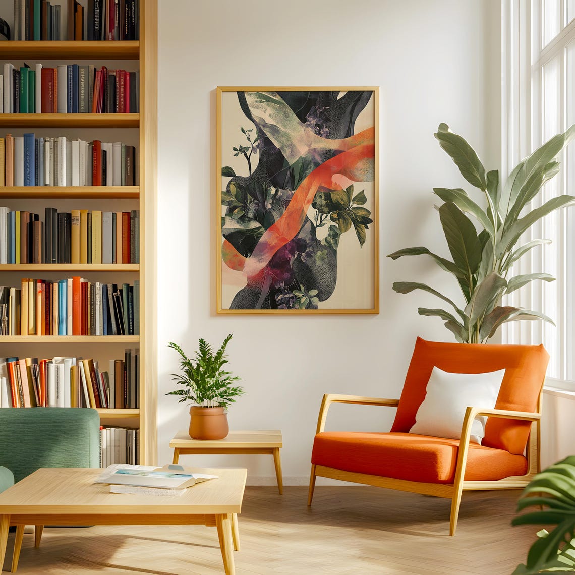 Ethereal Botanical Dark Foliage Orange Ribbon Modern Nature Art Poster - Image 5