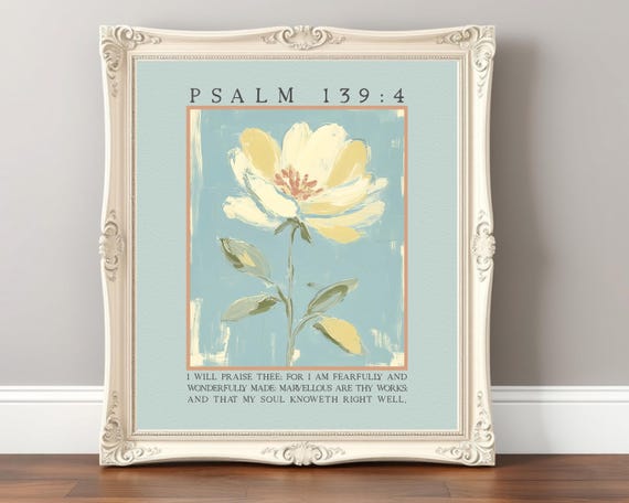 Psalm 13914 Wall Art Fearfully And Wonderfully Made Scripture Print Christian Nursery Decor Floral Bible Verse Pastel