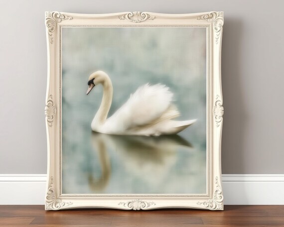 Elegant White Swan Misty Blue Pastel French Country Style Art Print