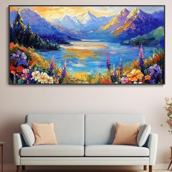 Abstract Nature Art Vibrant Mountain Landscape Oil Painting Designer Art Large Art For Living Room 3d Textured Wall Art Statement Art