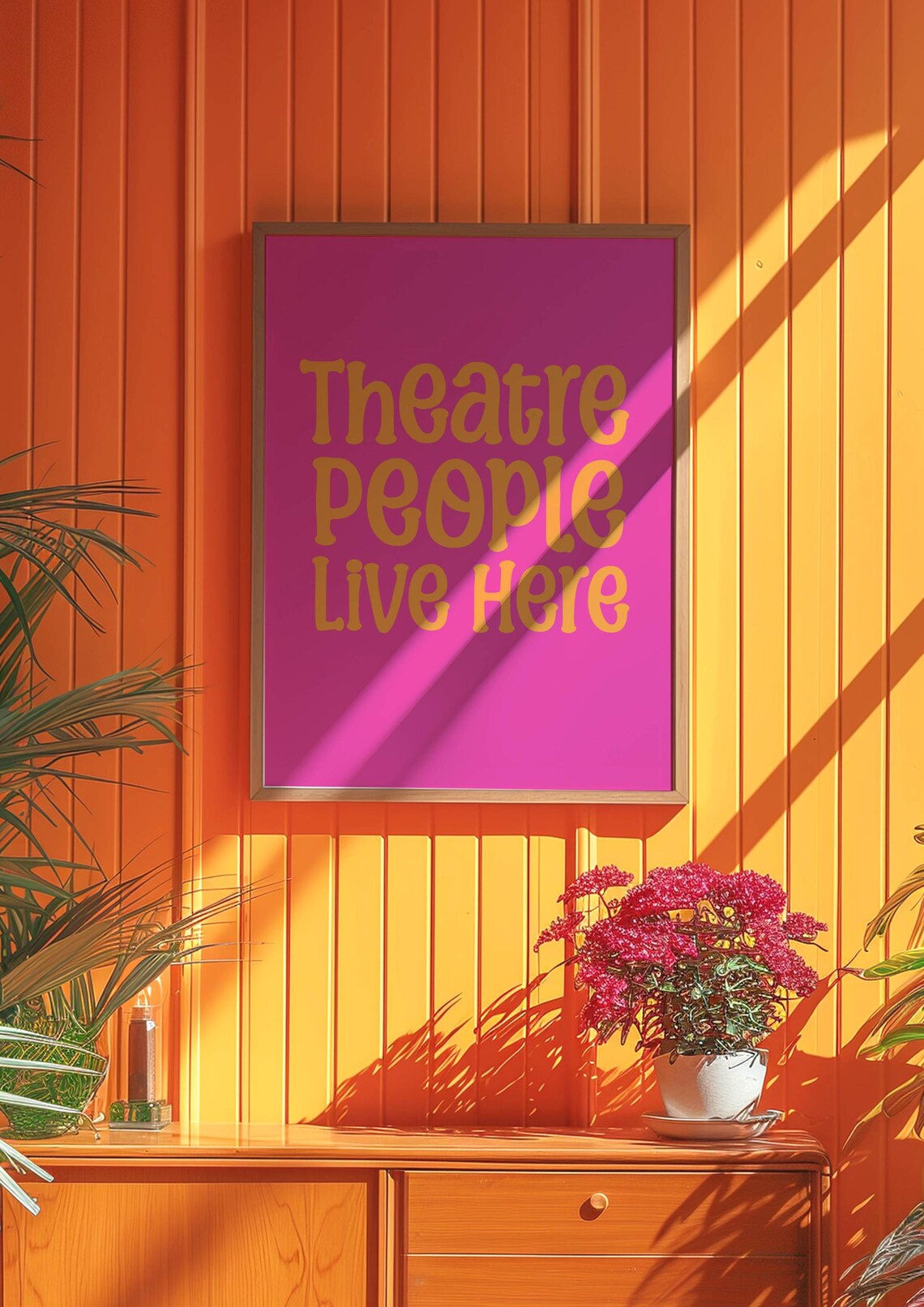 Theatre People Live Here Hot Pink Orange Retro Typography Poster - Image 2