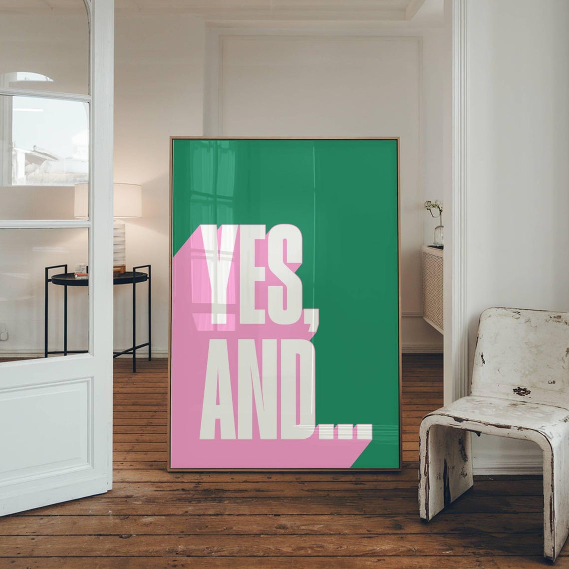 Yes And Improv Comedy Quote Retro Green Pink Typography Poster - Image 3