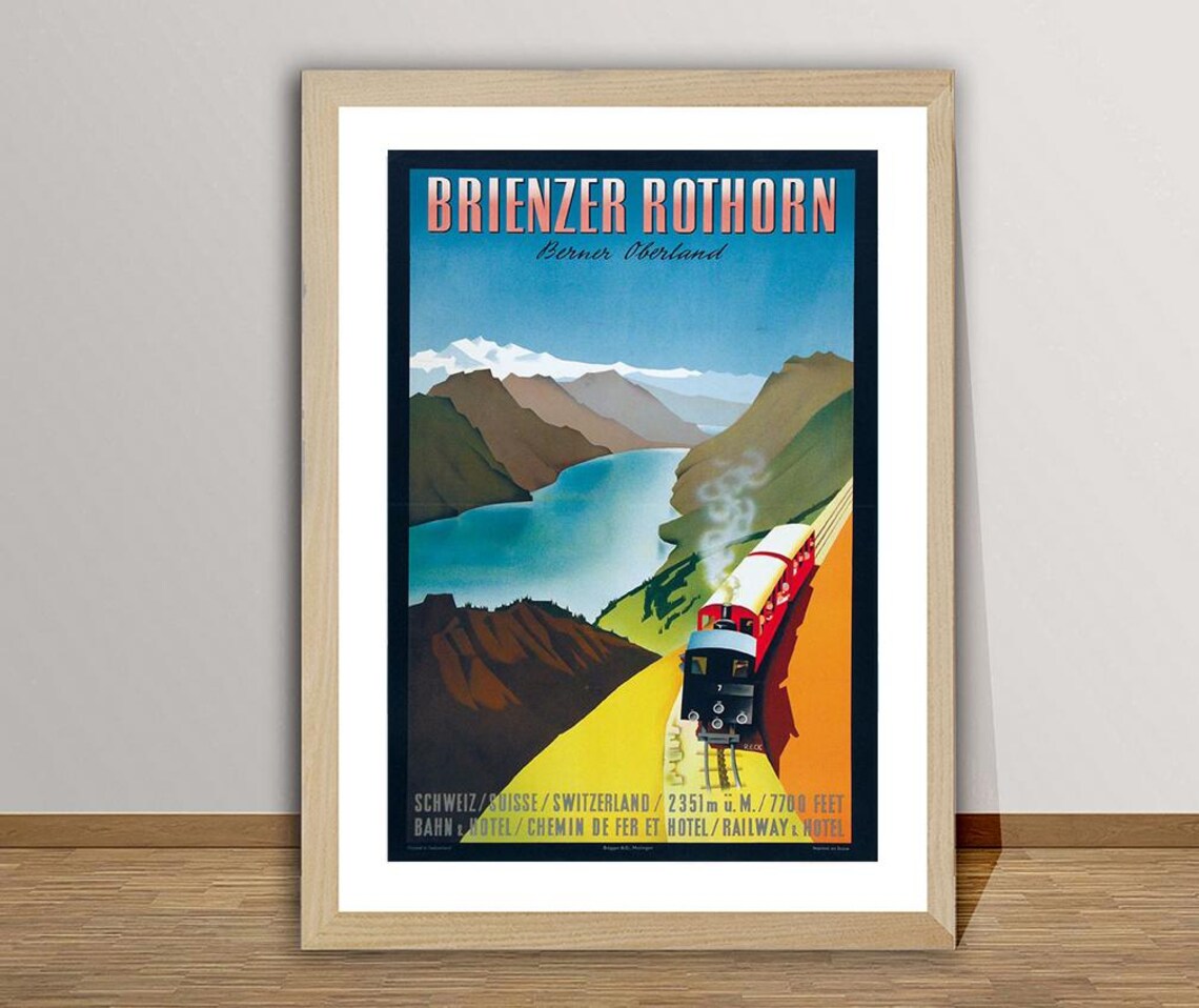 Brienzer Rothorn Switzerland Vintage Alpine Railway Travel Poster