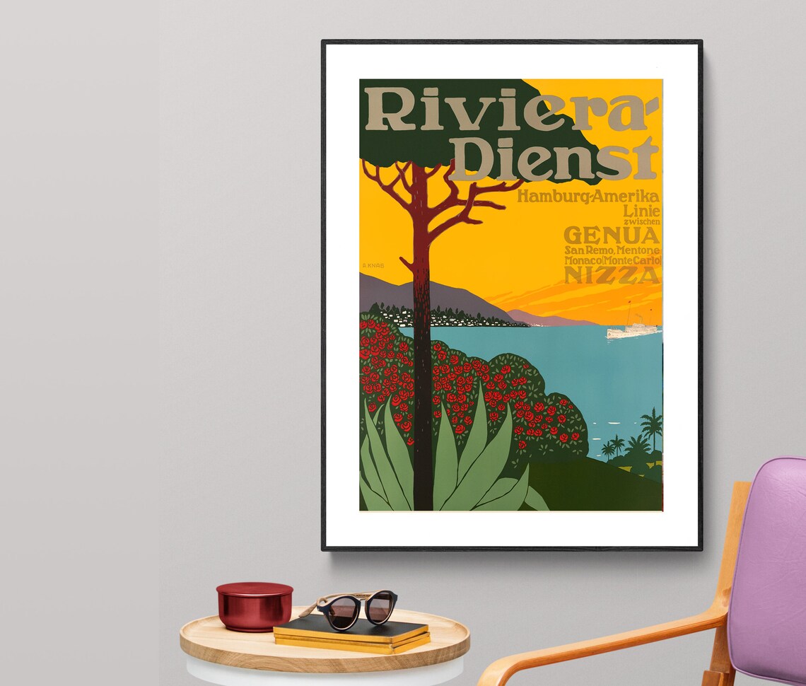 Riviera Dienst Hamburg Amerika Linie Travel Poster