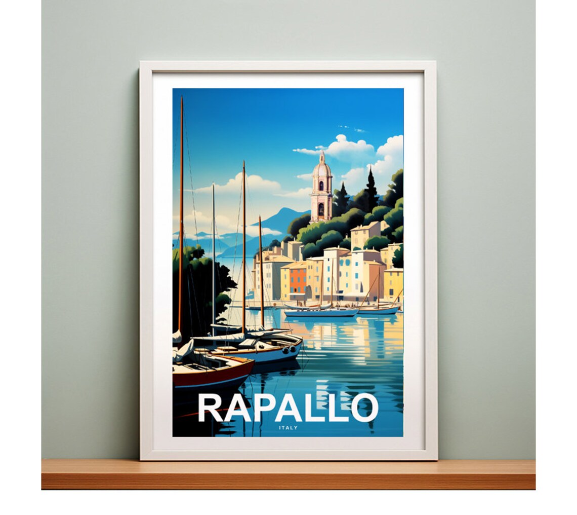 Rapallo Italy Vintage Old Town Harbor Sailboat Travel Poster - Image 2