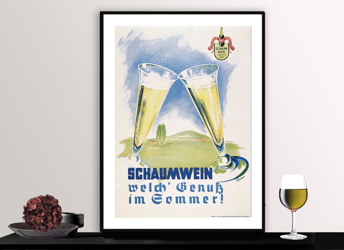 Schaumwein Summer Sparkling Wine Vintage German Summer Ad Poster