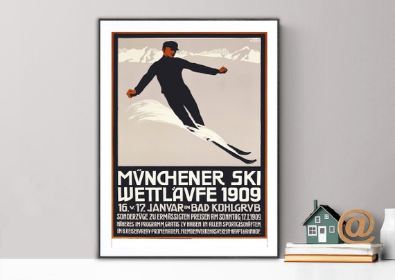 Mnchener Ski Wettlavfe Germany Vintage Ski Poster Poster Paper Or Print Gift Idea Wall Decor